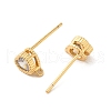 Rack Plating Brass with Cubic Zirconia Heart Stud Earring Findings KK-G488-01G-2