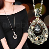 Teardrop Alloy Steel Blue Glass Pendant Long Necklaces for Women FS-WGBF360-02-3