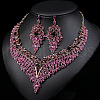 Flower Zinc Alloy Rhinestone Chain Necklaces & Stud Dangle Earrings Sets WG08719-01-2