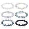 6Pcs 6 Styles 8mm Glass Round Beaded Stretch Bracelet Sets BJEW-TAC0024-2