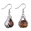 Natural Tiger Eye Palm Dangle Earrings EJEW-A092-09P-17-3