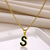 304 Stainless Steel Black Enamel Initial Pendant Twisted Chain Necklaces WG978E8-19-1