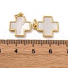 Brass Pave Natural White Shell Cross Pendants KK-P308-01G-3