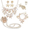   Natural Shell & Alloy Starfish Charm Bracelet & Bib Necklace & Adjustable Ring & Dangle Stud Earrings & Aligator Hair Clip & Mini Crossbody Bags SJEW-PH0001-11-1