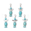 Synthetic Turquoise Beads with Tibetan Style Alloy Beads and 304 Stainless Steel Flat Head Pins and Zinc Alloy Lobster Claw Clasps Pendant Decorations HJEW-JM03199-2