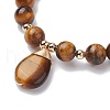 Natural Tiger Eye Stretch Bracelets with Teardrop Charms for Women BJEW-JB10110-03-3