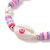 Natual Shell with Evil Eye & Pearl Braided Bead Bracelet BJEW-TA00049-03-4