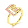 Mixed Color Enamel Initial Letter Adjustable Ring with Clear Cubic Zirconia RJEW-P045-01G-E-4