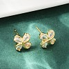 Flower Brass Micro Pave Clear Cubic Zirconia Stud Earrings EJEW-U064-03G-5