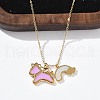 304 Stainless Steel Pearl Pink Enamel & Natural White Shell Pendant Unicorn Rainbow Pendant Necklaces for Women NJEW-M101-02G-3