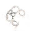 Clear Cubic Zirconia Initial Letter Open Cuff Ring RJEW-A012-01P-R-3