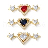 Rack Plating Brass Cubic Zirconia Triple Heart Connector Charm KK-C084-05G-1