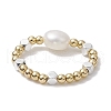 Brass Beads & Synthetic Hematite Beads Elastic Rings for Women RJEW-JR00806-5