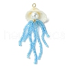 Natural Clam Shell & Glass Pearl & Glass Seed Beaded Big Pendants PALLOY-MZ00298-02-1