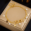 304 Stainless Steel & White Plastic Imitation Pearl Round Star Charm Double Layer Anklets FS-WGEF8AA-01-1