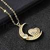 Brass Micro Pave Clear Cubic Zirconia Heart Moon Pendant Necklaces for Women NJEW-D311-02D-G-2