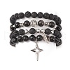 4Pcs 4 Style Natural Silver Obsidian & Lava Rock Stretch Bracelets Set BJEW-JB09480-1
