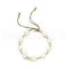 Mother's Day Jewellery Adjustable Natural Pearl & Brass Braided Beaded Bracelet for Women BJEW-O187-01-1
