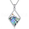 304 Stainless Steel Pave Natural Paua Shell & Mustard Seeds Rhombus with Mountain Faith Pendant Necklaces FS-WG4919D-01-3
