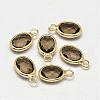Oval Faceted Golden Tone Brass Glass Charms GLAA-O015-16G-1