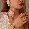Rose Cloth & Plastic Pearl Beads Pendant Necklace & Stud  Earring & Charm Bracelets Sets FS-WG06DE4-03-2
