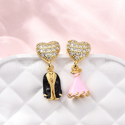 Brass Micro Pave Clear Cubic Zirconia Dangle Stud Earrings EJEW-D322-03G-01-1