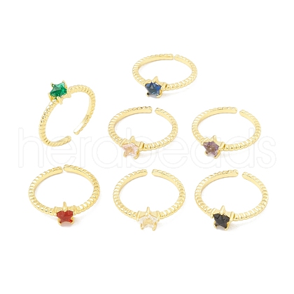 Mother's Day Rings Cubic Zircona Star Open Cuff Ring RJEW-H103-07G-1