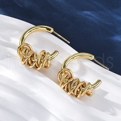 C-Shaped with knot Brass Stud Earrings EJEW-R025-28G-1