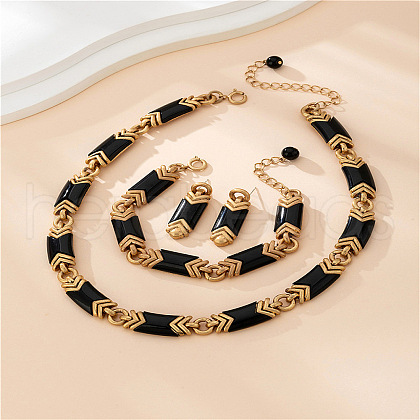 Rectangle Alloy Acrylic Chain Necklaces & Bracelets & Stud Earrings Sets FS-WGA157C-01-1