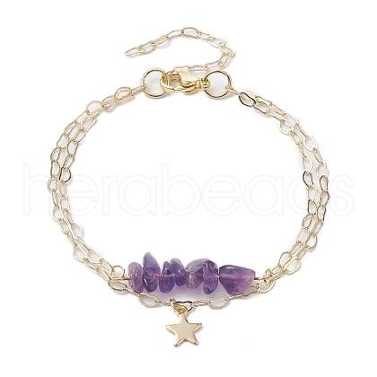 Natural Amethyst Chip Multi-Strand Bracelet Sets BJEW-JB10500-02-1