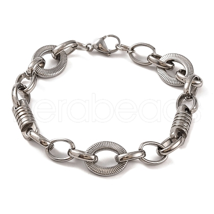 Tarnish Resistant 201 Stainless Steel Column & Oval Link Chain Bracelets BJEW-B078-81P-1