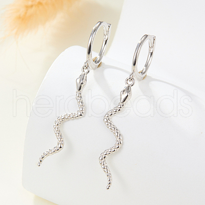 Rhodium Plated 925 Sterling Silver Snake Dangle Hoop Earrings NB5630-2-1