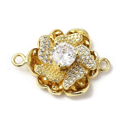 Rack Plating Brass Pave Clear Cubic Zirconia Flower Links Connector Charms KK-M267-03G-1