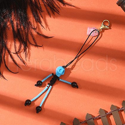 Halloween Theme Skeleton Glass Seed & Natural Black Onyx & Synthetic Turquoise Beaded Pendant Decorations HJEW-MZ00284-01-1