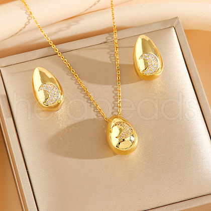 304 Stainless Steel Cubic Zirconia Stud Earrings & Pendant Necklaces Sets FS-WG34C3D-08-1