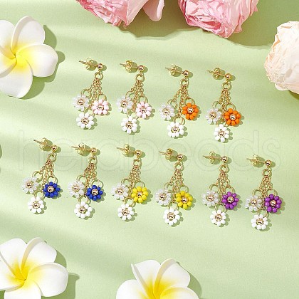 Handmade Glass Seed Beads Flower & 304 Stainless Steel Dangle Stud Earrings for Women EJEW-JE06202-1