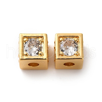 Brass Micro Pave Cubic Zirconia Beads KK-F898-10G-1