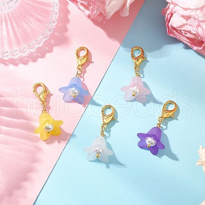 5Pcs Acrylic & Shell Pearl Flower Pendant Decorations HJEW-JM03261-01-1