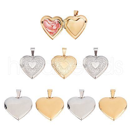 DICOSMETIC 8Pcs 2 Style 316 Stainless Steel Locket Pendants STAS-DC0003-98-1