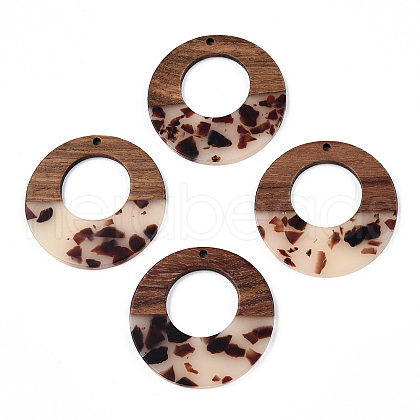 Transparent Resin & Walnut Wood Pendants RESI-TAC0017-74-B02-1