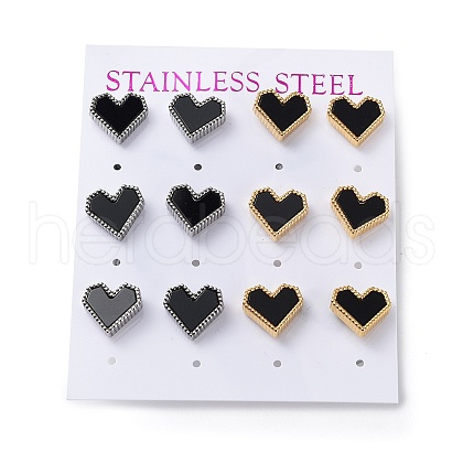 6 Pair 2 Color Heart Acrylic Stud Earrings EJEW-A024-12A-1