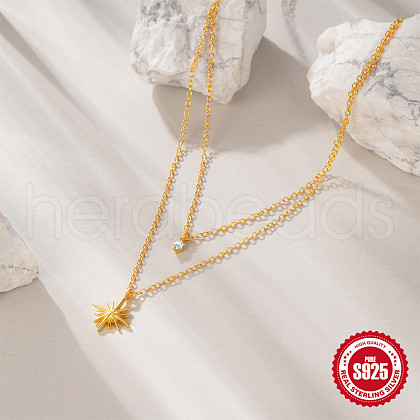 Star 925 Sterling Silver Clear Cubic Zirconia Double Layer Pendant Necklaces for Women FS-WGFF617-01-1