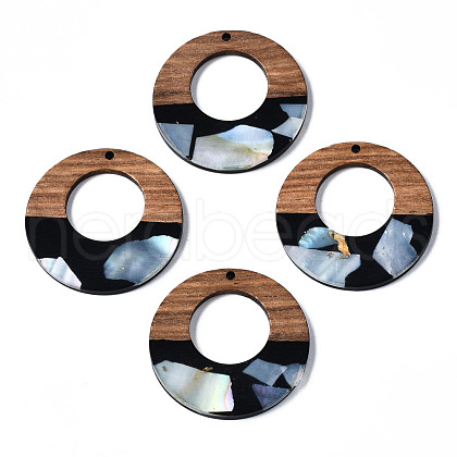 Opaque Resin & Walnut Wood Pendants X-RESI-T035-20-B01-1