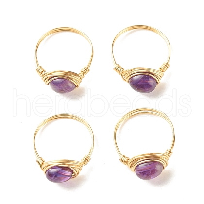 Natural Amethyst Oval Finger Rings RJEW-JR00441-01-1