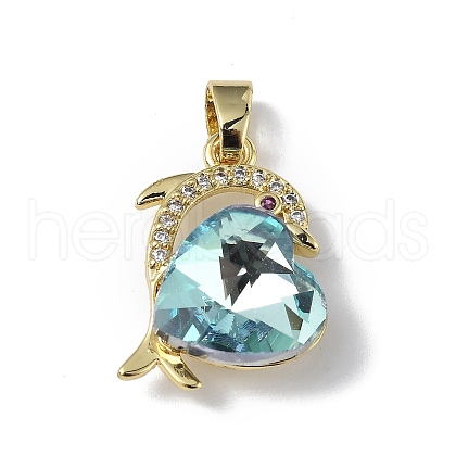Real 18K Gold Plated Rack Plating Brass Micro Pave Clear Cubic Zirconia Pendants KK-C015-22G-11-1