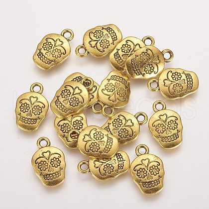 Mexico Holiday Day of the Dead Sugar Skull Tibetan Style Alloy Metal Pendants X-TIBEP-21061-AG-FF-1