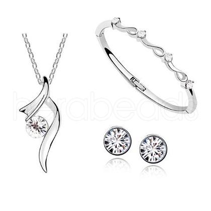 Rhinestone Twist Pendant Necklace & Diamond Bangle & Stud Earrings JEW101C-1