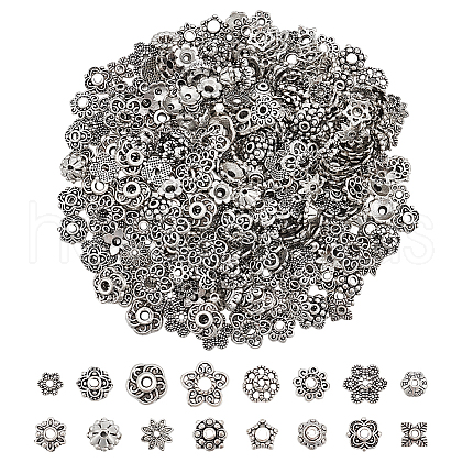 Unicraftale 320Pcs 16 Styles Tibetan Style Alloy Bead Caps FIND-UN0015-70-1
