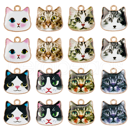 SUNNYCLUE 48Pcs 8 Style Printed Alloy Enamel Pendants FIND-SC0003-20-1