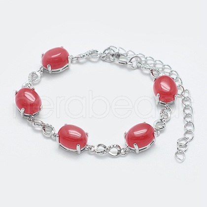 Natural Jade Link Chain Bracelets BJEW-G595-A16-1